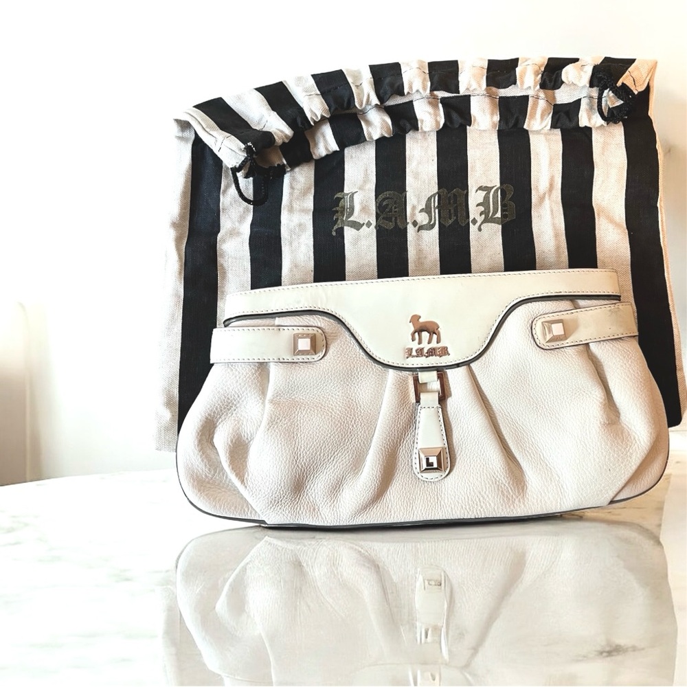 Archive L.A.M.B. Gwen Stefani Cream Leather Clutch Handbag with Gold Hardware